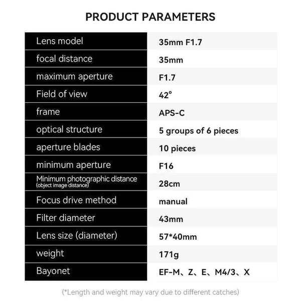 35mm F1.7 Wide-Angle Manual Focus Prime Lens - Brightin Star