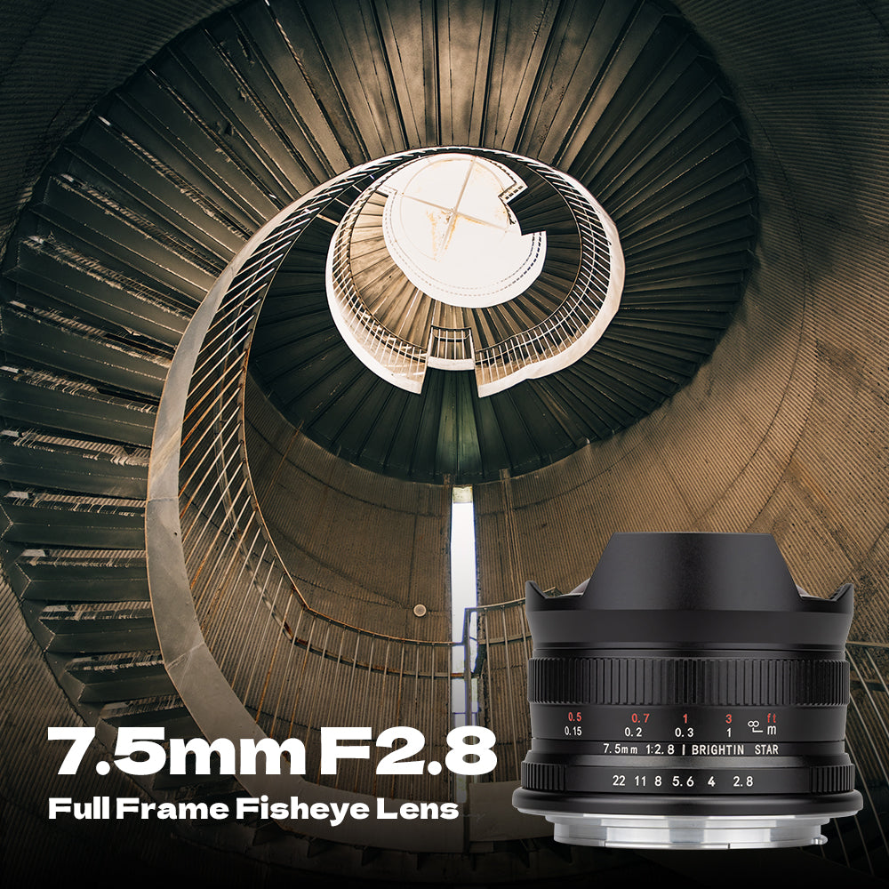 7.5mm F2.8 Fisheye Manual Focus Prime Lens for Panasonic Olympus Micro 4/3 Mirrorless Cameras, APS-C MF Ultra-Wide Angle Fixed Lens, Fit for LUMIX G7, GX85, GX9, G95, GH5, GH6, G100, G9