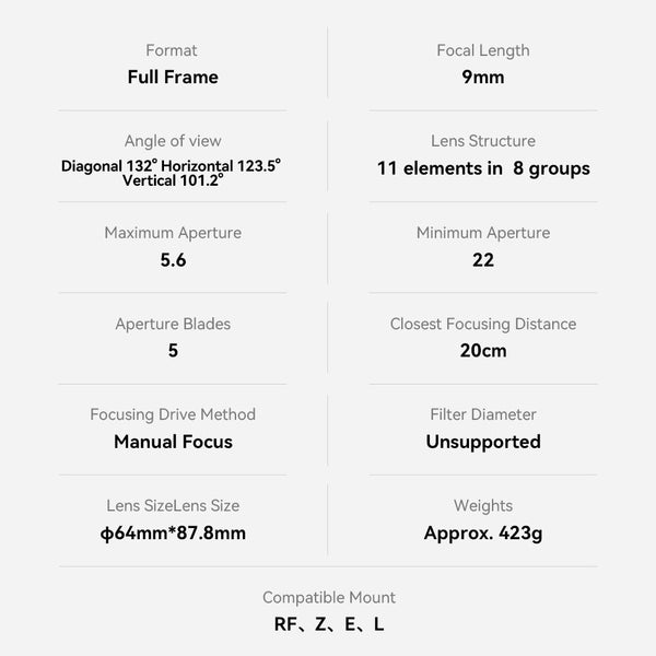 Brightin Star 9mm F5.6 Full Frame Camera Lens with ND Filter For Sony-E Mount