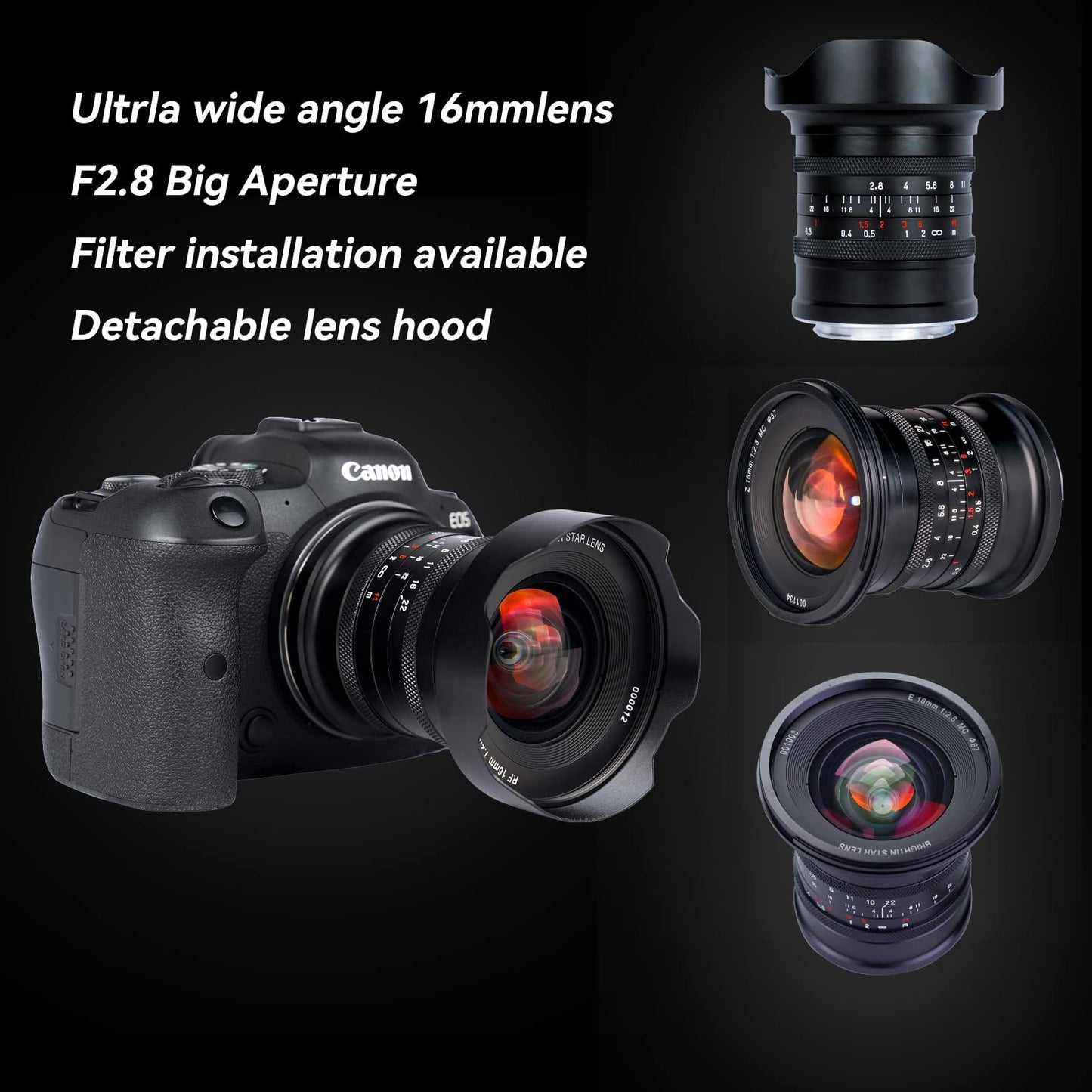 16mm F2.8 Full Frame Ultral Wide Angle Manual Focus Mirrorless Camera Lens, Fit for Sony E-Mount