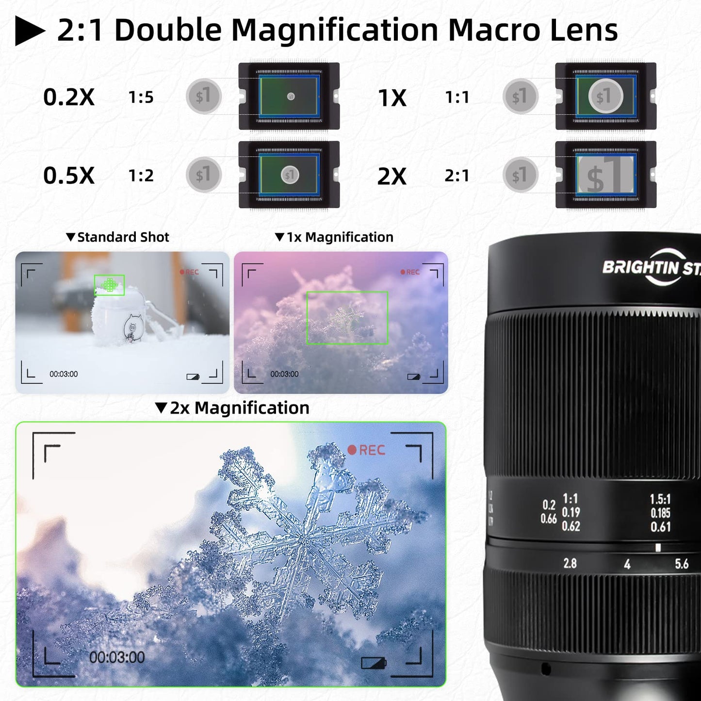 60mm F2.8 2X Macro Magnification Manual Focus Mirrorless Camera Lens, Fit for Canon EOS-M Mount