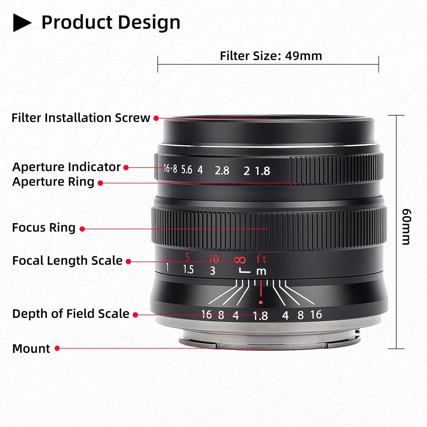 55mm F1.8 Full Frame Large Aperture Manual Focus Mirrorless Camera Lens, Fit for Canon RF Mount