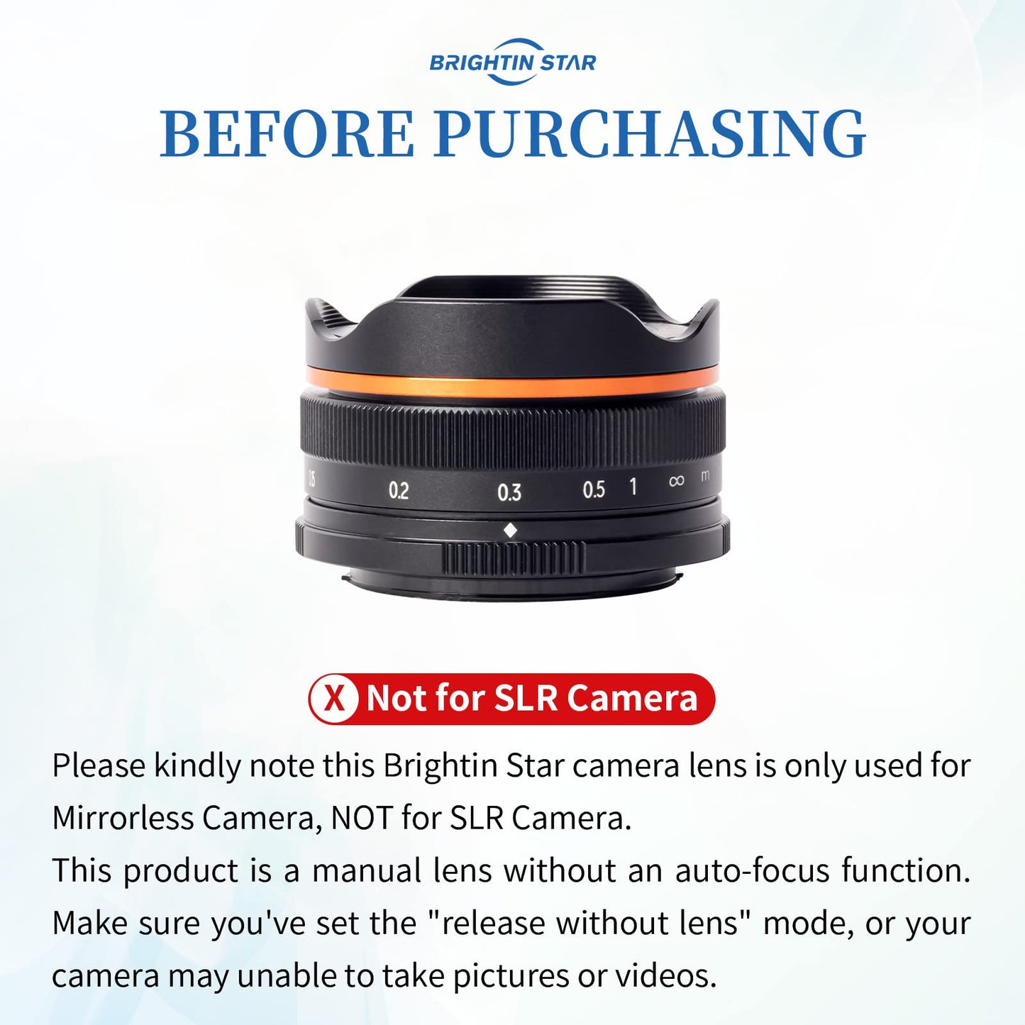 Brightin Star 10mm F5.6 Fisheye Lens Wide-Angle Lens Pancake Lens Manual Fixed Focus Lens