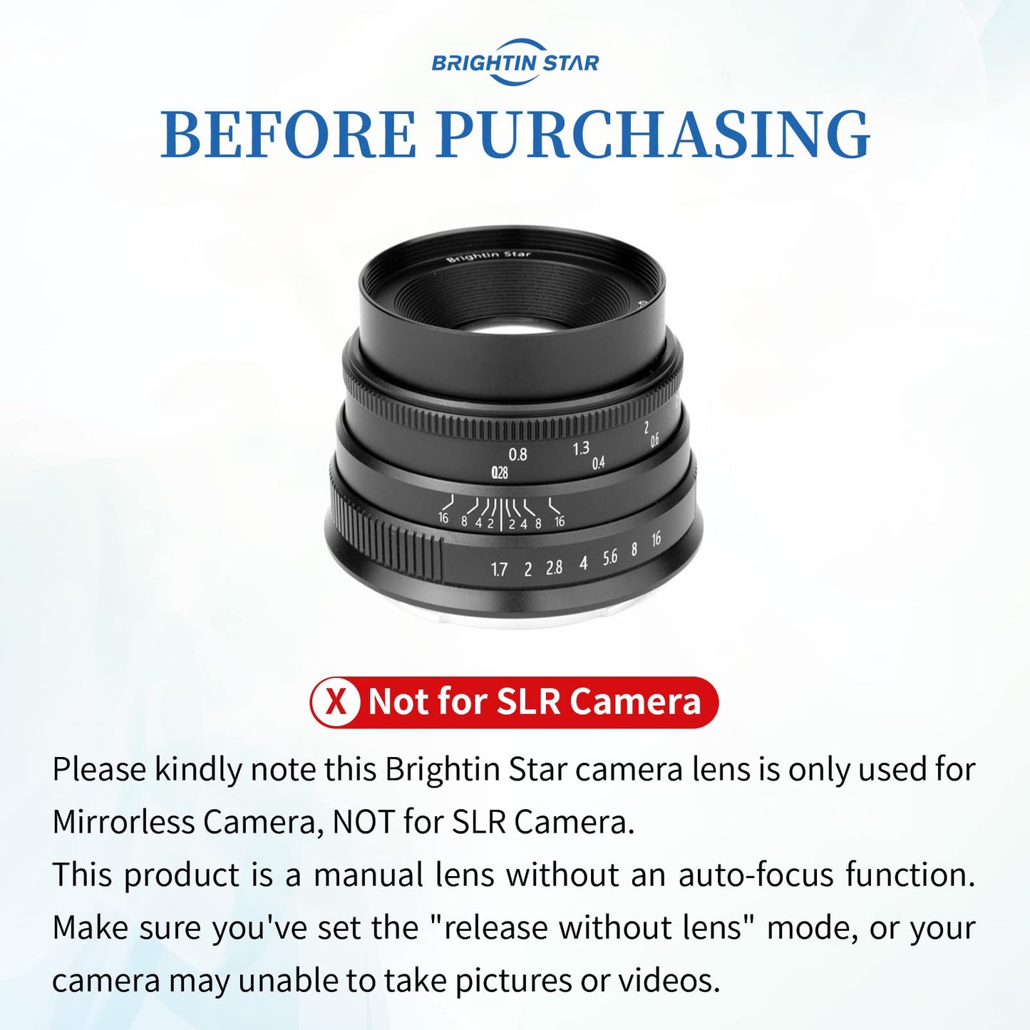 35mm F1.7 Wide-Angle Manual Focus Prime Lens - Brightin Star